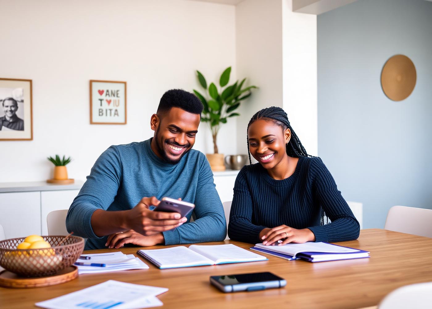 Nigerian couple planning their finances at home